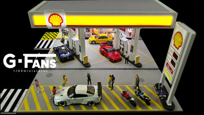 1:64 Shell Gas Station Diorama | LED Lit Display for Hot Wheels & Diecast Cars