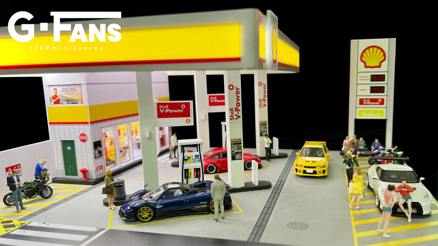1:64 Shell Gas Station Diorama | LED Lit Display for Hot Wheels & Diecast Cars