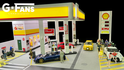 1:64 Shell Gas Station Diorama | LED Lit Display for Hot Wheels & Diecast Cars