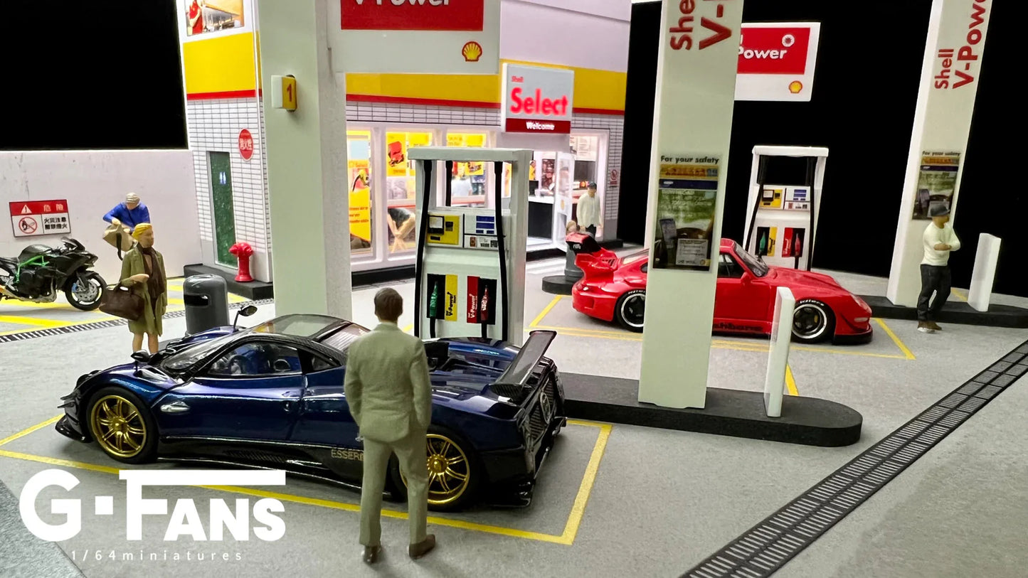 1:64 Shell Gas Station Diorama | LED Lit Display for Hot Wheels & Diecast Cars