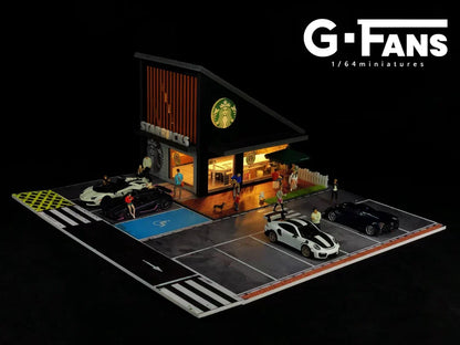 1/64 Diecast Diorama StarBucks Building with Parking Lot 710025 - Kids Adults Gifts Birthday Hobby Collectors Christmas