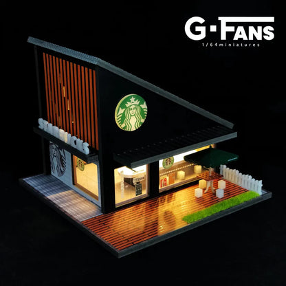1/64 Diecast Diorama StarBucks Building with Parking Lot 710025 - Kids Adults Gifts Birthday Hobby Collectors Christmas