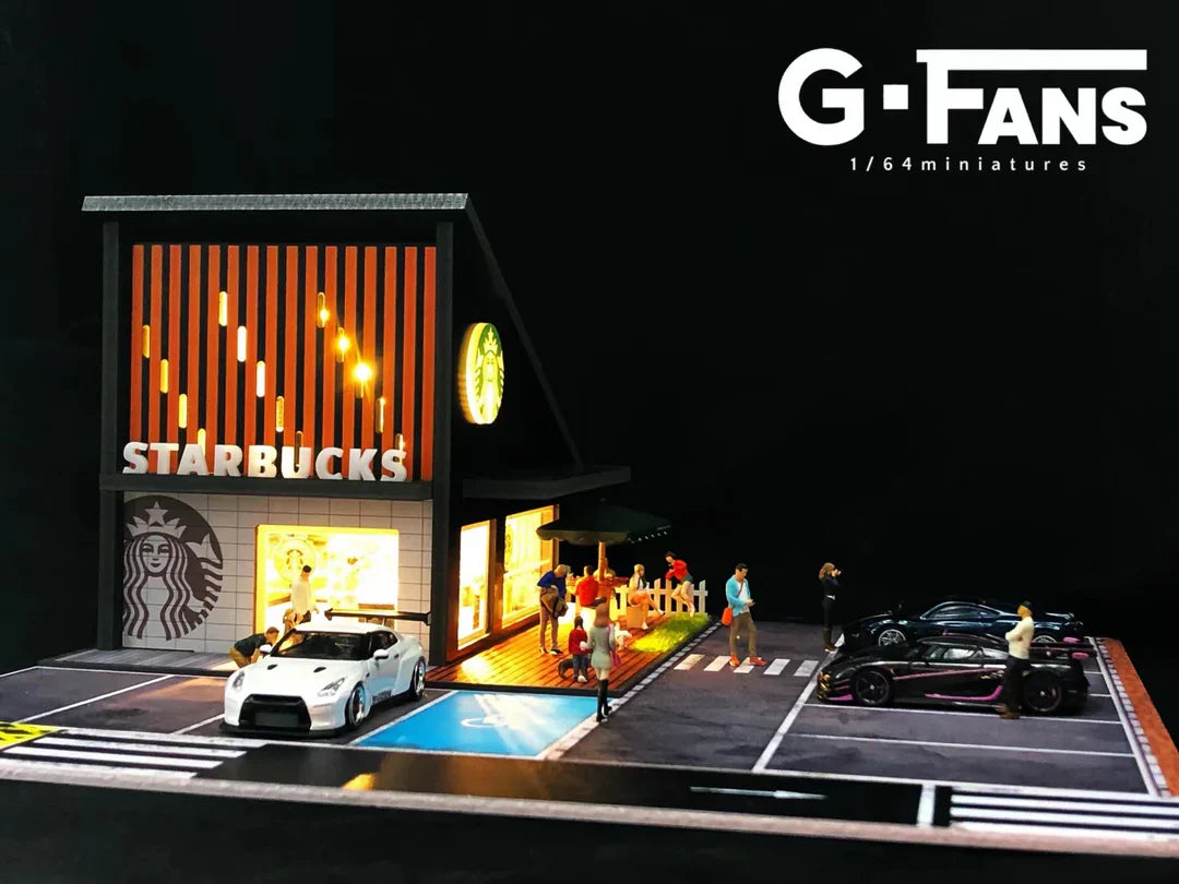 1/64 Diecast Diorama StarBucks Building with Parking Lot 710025 - Kids Adults Gifts Birthday Hobby Collectors Christmas