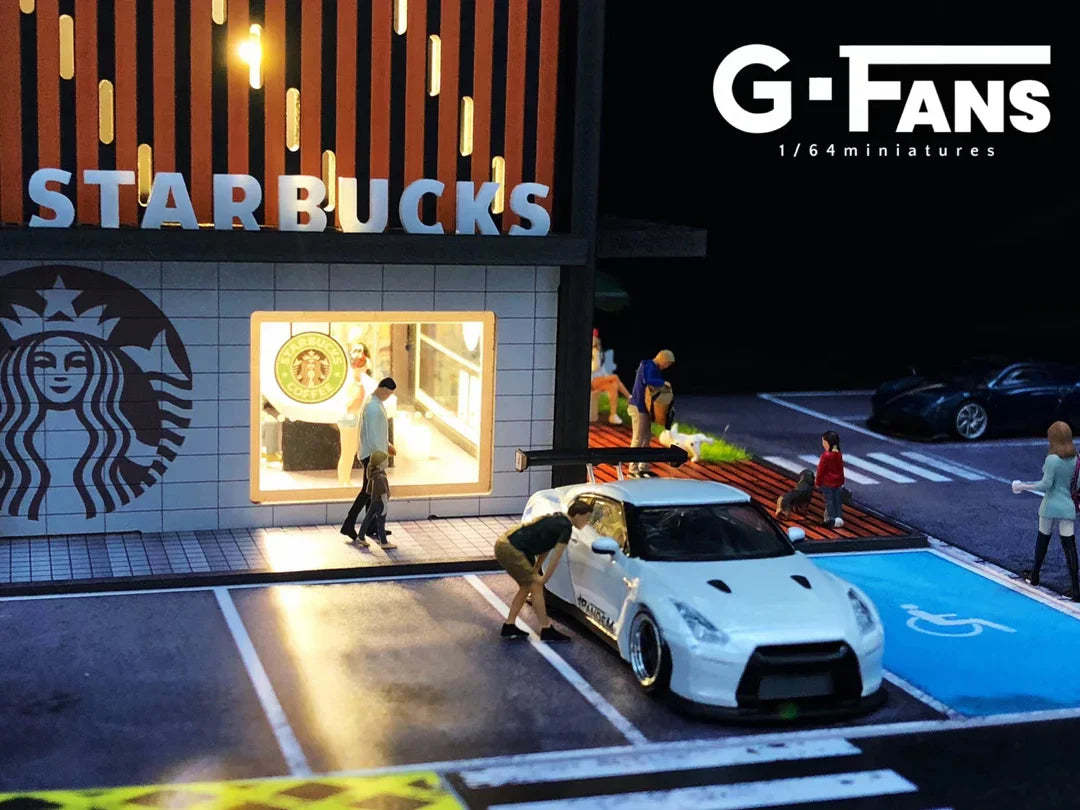 1/64 Diecast Diorama StarBucks Building with Parking Lot 710025 - Kids Adults Gifts Birthday Hobby Collectors Christmas