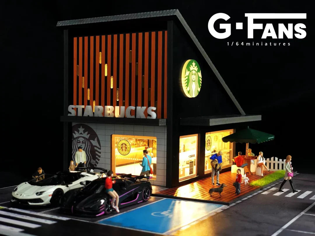 1/64 Diecast Diorama StarBucks Building with Parking Lot 710025 - Kids Adults Gifts Birthday Hobby Collectors Christmas