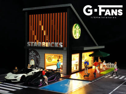 1/64 Diecast Diorama StarBucks Building with Parking Lot 710025 - Kids Adults Gifts Birthday Hobby Collectors Christmas