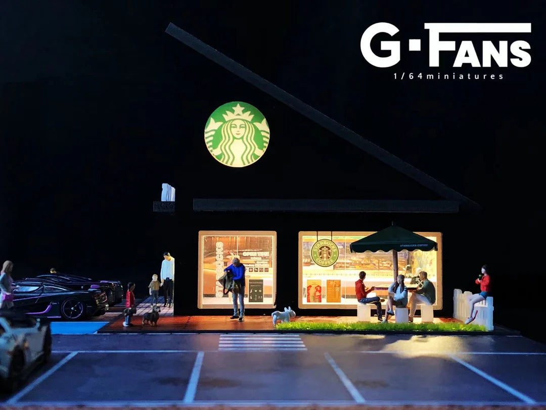1/64 Diecast Diorama StarBucks Building with Parking Lot 710025 - Kids Adults Gifts Birthday Hobby Collectors Christmas